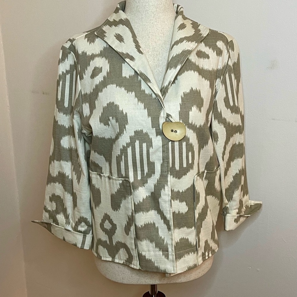 Painted Pony Vintage Ikat Cotton Linen Blazer Made in USA Cropped Jacket S